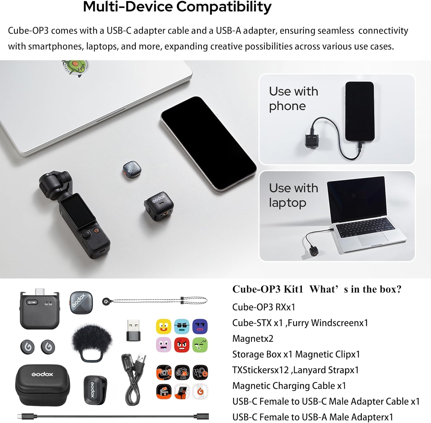 Kit de Micrófono Inalámbrico para Osmo Pocket hasta 200 m Godox Cube-OP3 10