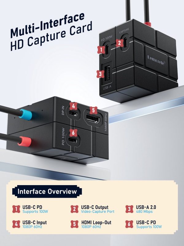 Capturadora de Video 1080p con Hub USB-C Lemorele AC12 3