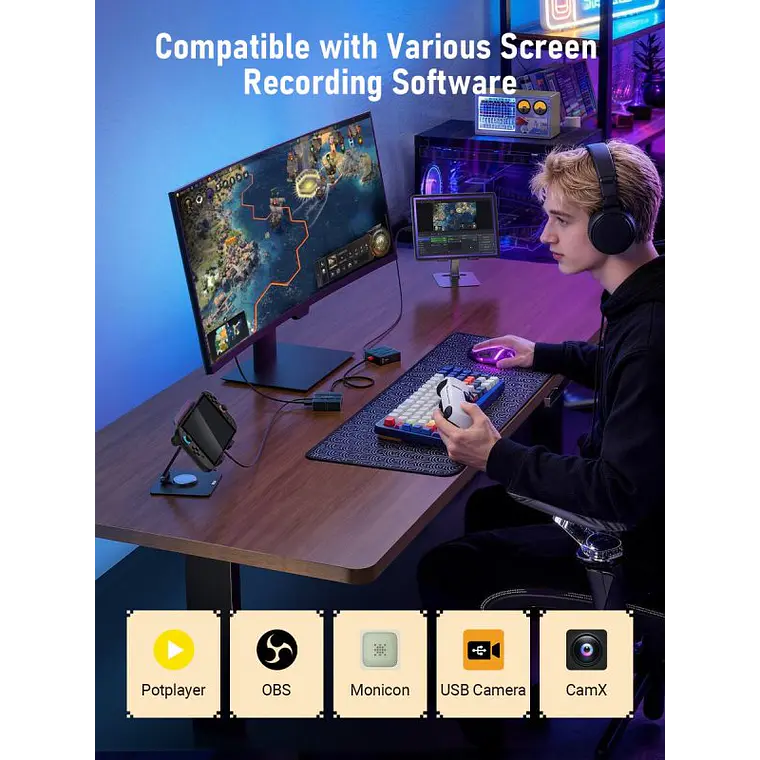 Capturadora de Video 1080p con Hub USB-C Lemorele AC12 2