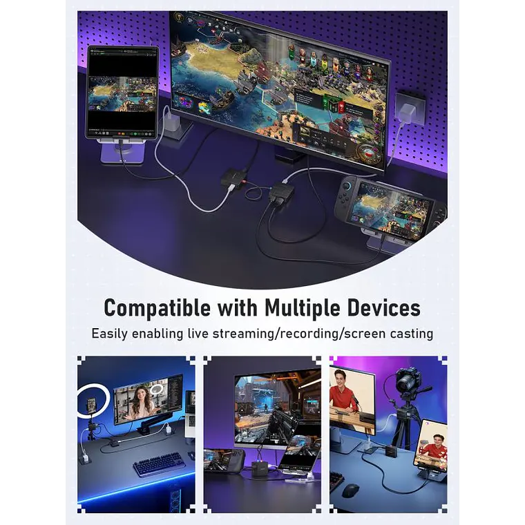 Capturadora de Video 1080p con Hub USB-C Lemorele AC12 7