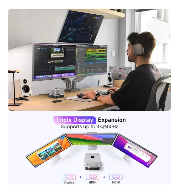 Docking Station para Mac Mini M4 Lemorele TC800 3