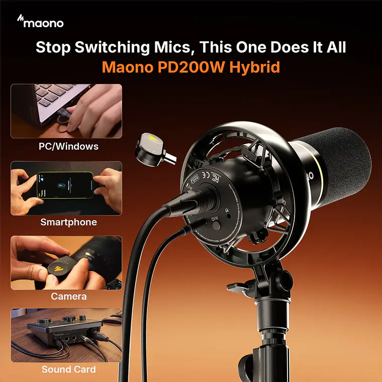 Micrófono Maono PD200W para Podcasting Híbrido 3