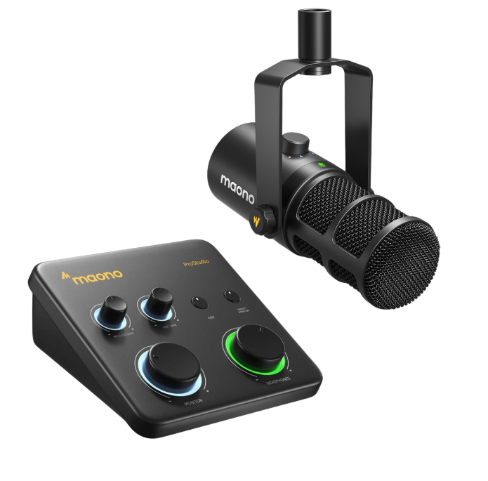 KreaKit Mamá creadora contenido Podcast Micrófono Maono PD400X XLR USB + Interface Maono PS22 Lite 1