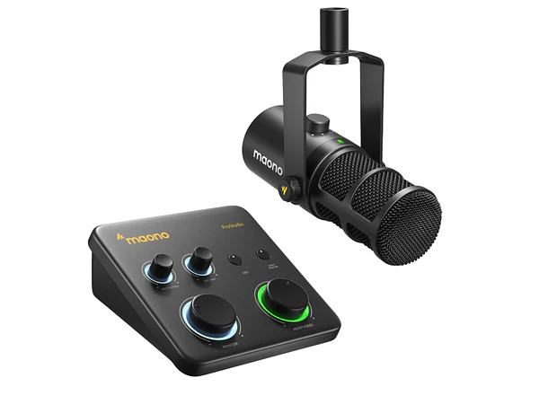 KreaKit Mamá creadora contenido Podcast Micrófono Maono PD400X XLR USB + Interface Maono PS22 Lite