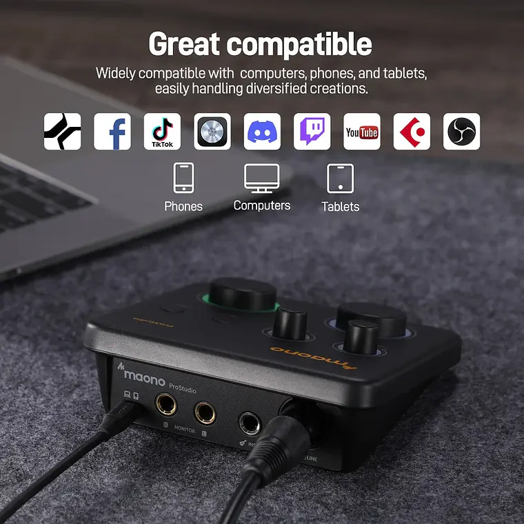 KreaKit Mamá creadora contenido Podcast Micrófono Maono PD400X XLR USB + Interface Maono PS22 Lite 9