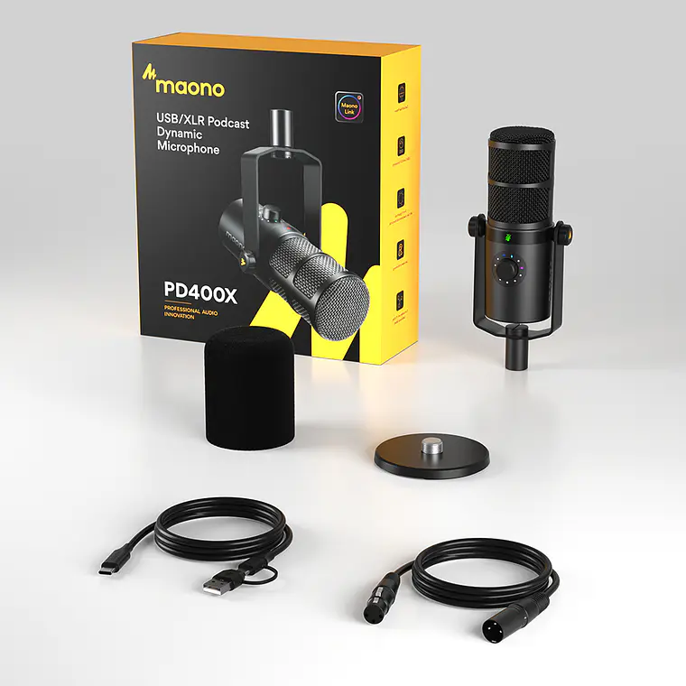 KreaKit Mamá creadora contenido Podcast Micrófono Maono PD400X XLR USB + Interface Maono PS22 Lite 7