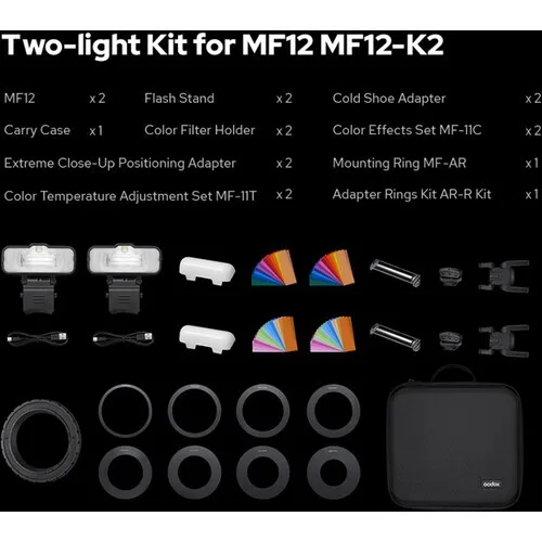 Kit de Flash Macro Doble con Accesorios Godox MF12-K2 7