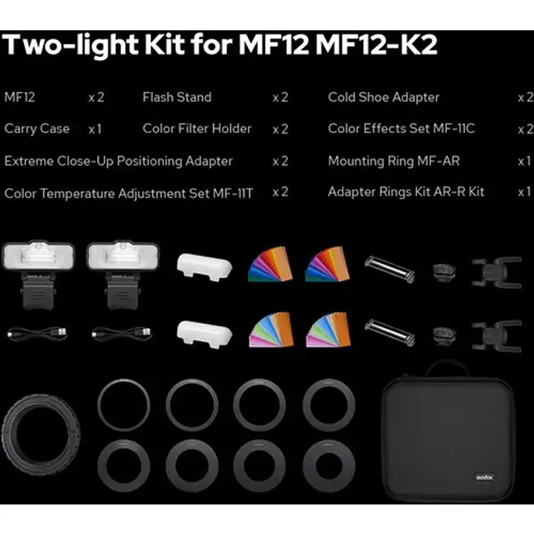 Kit de Flash Macro Doble con Accesorios Godox MF12-K2 7
