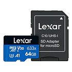 Tarjeta de Memoria microSDXC UHS-I V30 64 GB Lexar 633x 100 MB/s 1