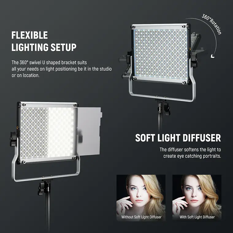 Kit de 2 Paneles de Luz LED RGB Neewer 660 PRO II con Control por App, 2 Trípodes de 200 cm y Bolsa de Transporte  7