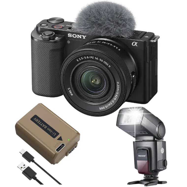 Cámara Mirrorless Sony ZV-E10 + Lente 16-50mm + Flash Neewer TT560 + Batería Neewer TNP-FW50 1