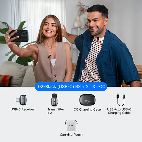  Micrófono Inalámbrico Boya BOYAMINI 2-02 Doble USB-C Negro Lunar (Brillante)