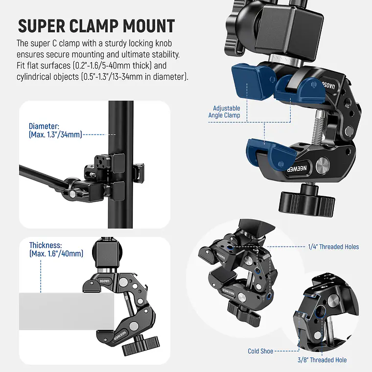 Set de Brazos Mágicos Ajustables de Escritorio Neewer de 2 Secciones con Conector GoPro  7