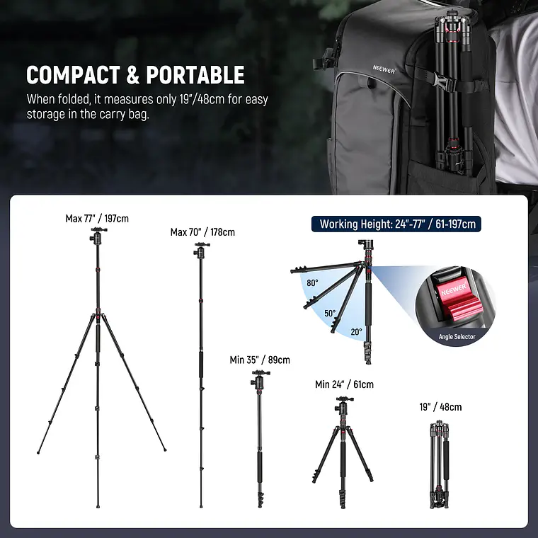 Trípode de Doble Eje Central con Clip para Teléfono Neewer  4