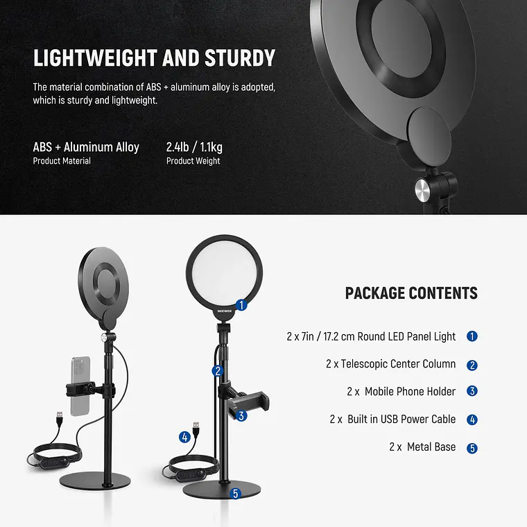 Aro de Luz Neewer con Soporte y Clip de 7 pulgadas 9