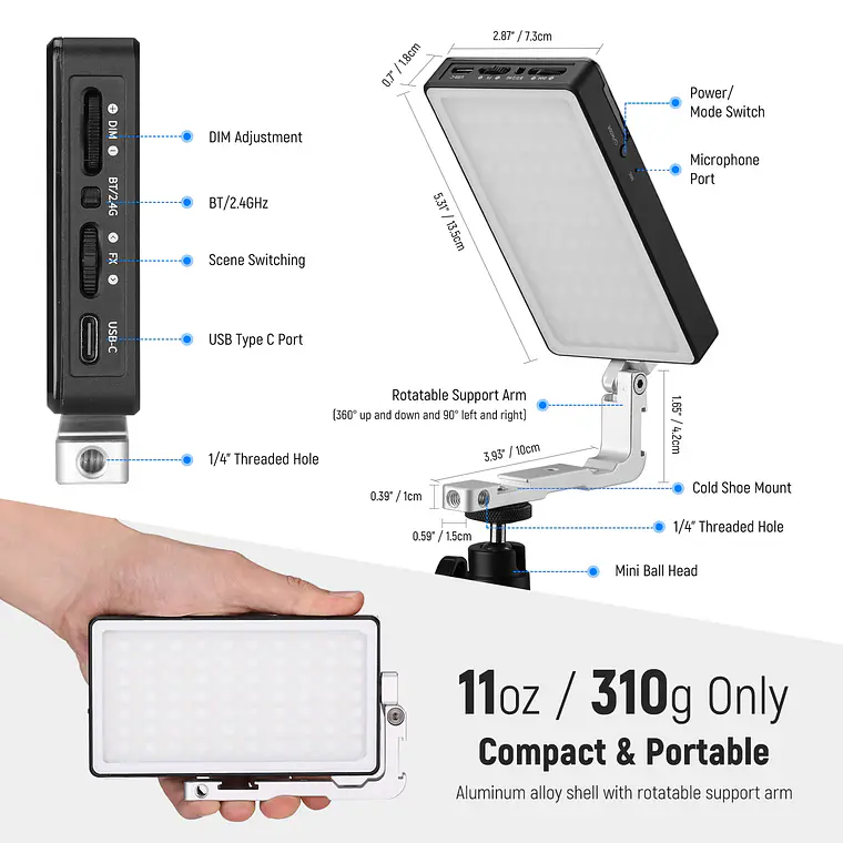 Luz LED RGB para Video Neewer SL90 con Control por App y 2.4G 8