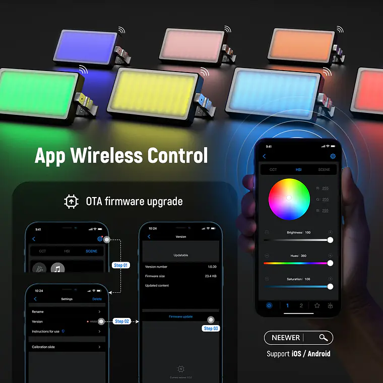 Luz LED RGB para Video Neewer SL90 con Control por App y 2.4G 5