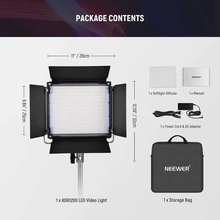 Kit de 2 Luces LED RGB para Video Neewer RGB1200 9