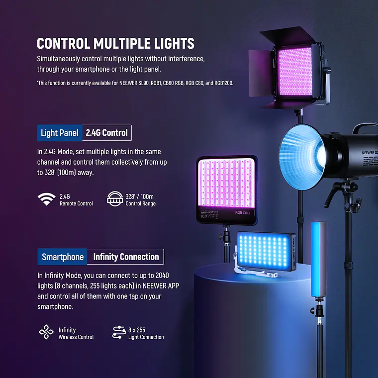 Kit de 2 Luces LED RGB para Video Neewer RGB1200 7