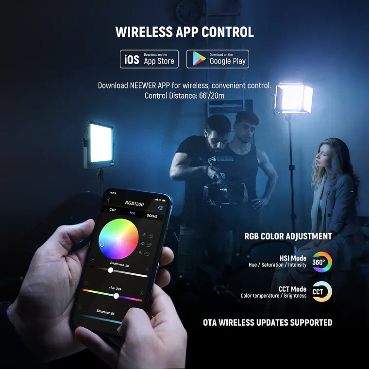 Kit de 2 Luces LED RGB para Video Neewer RGB1200 8