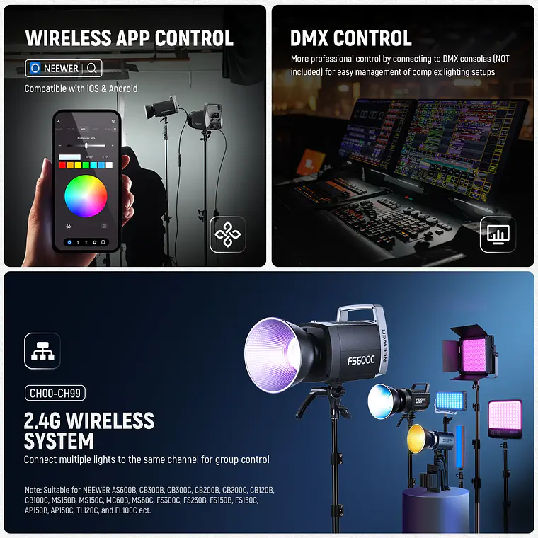 Luz LED RGB COB para Video Neewer FS600C 600W 5