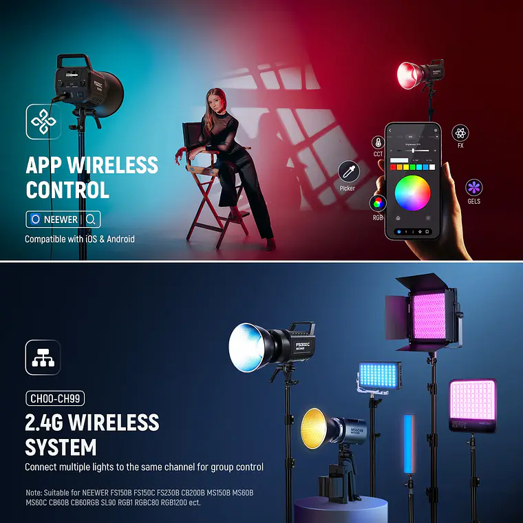 Luz LED RGB para Video Neewer FS300C 300W 2