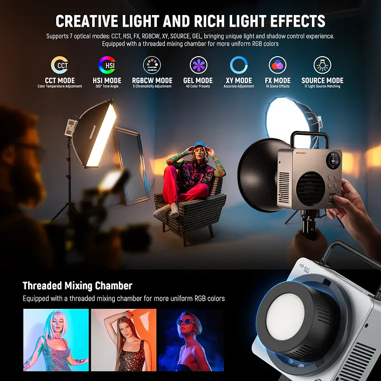 Luz LED RGBWW Mini COB para Video Neewer HB80C 80W 4