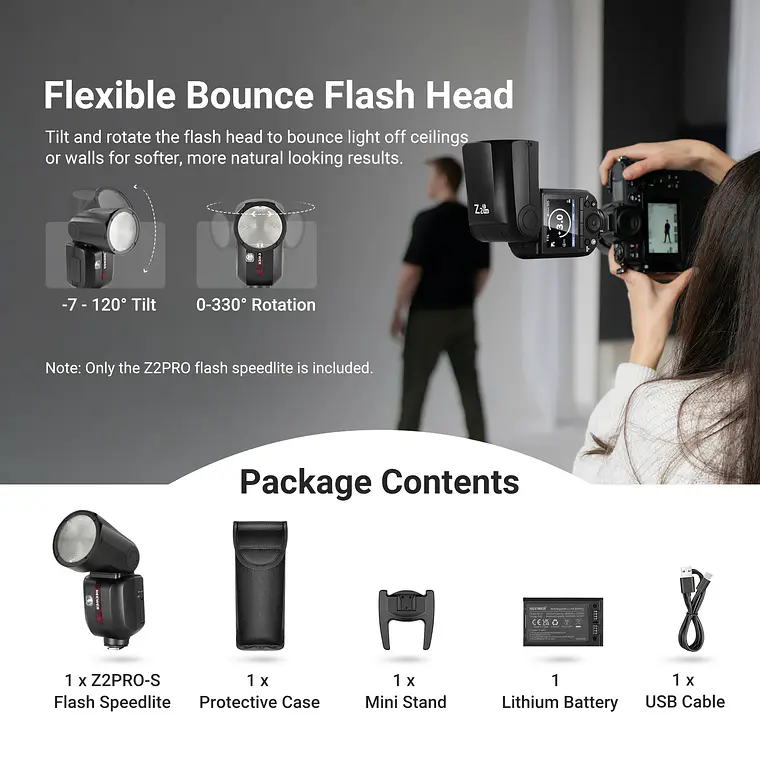 Flash Speedlite de Cabezal Redondo Neewer Z2PRO 76Ws TTL 8