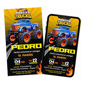 Convite Aniversário Digital Virtual Monster Trucks