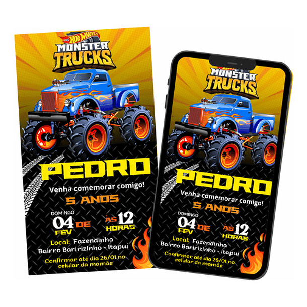 Convite Aniversário Digital Virtual Monster Trucks 1