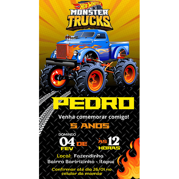 Convite Aniversário Digital Virtual Monster Trucks 2