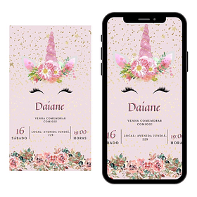 Convite Digital Aniversário Infantil Unicórnio 