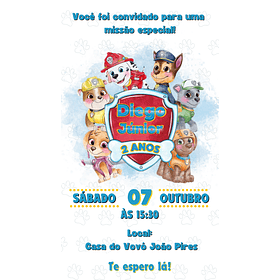 Convite Digital Personalizado  Patrulha Canina 01