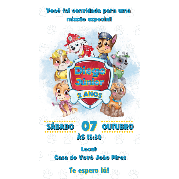 Convite Digital Personalizado  Patrulha Canina 01