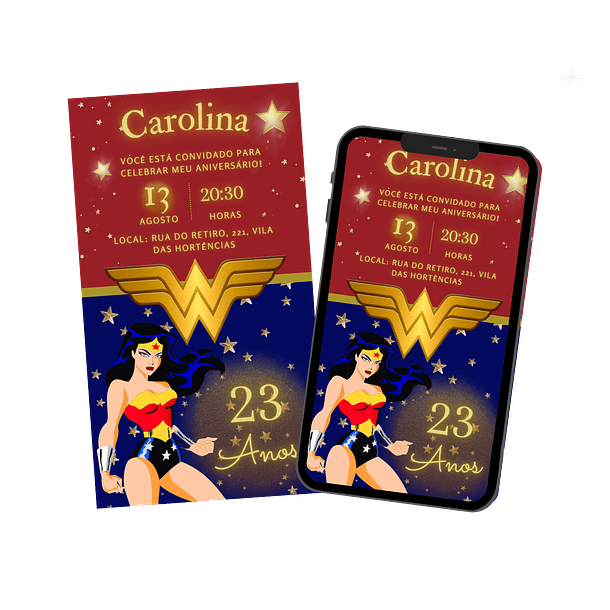 Convite Digital Personalizado e Interativo Mulher Mravilha