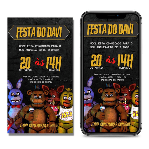 Convite Aniversário Digital Virtual  Five Nights At Freddys 