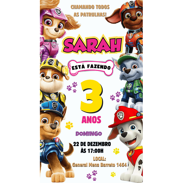 Convite Digital Personalizado  Patrulha Canina Menina 05