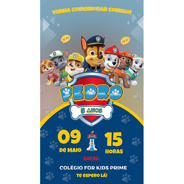 Convite Digital Personalizado  Patrulha Canina 05