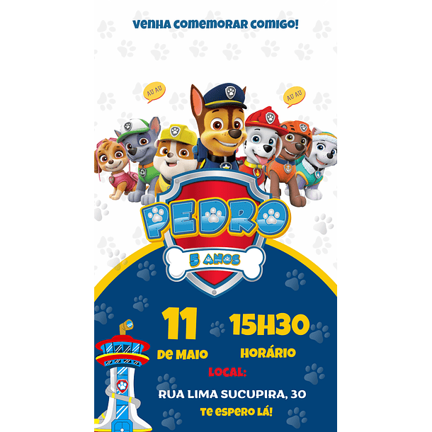 Convite Digital Personalizado  Patrulha Canina 06