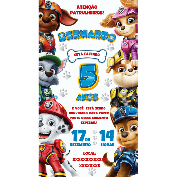 Convite Digital Personalizado  Patrulha Canina 07
