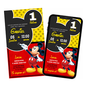 Convite Aniversário Digital Mickey Mouse