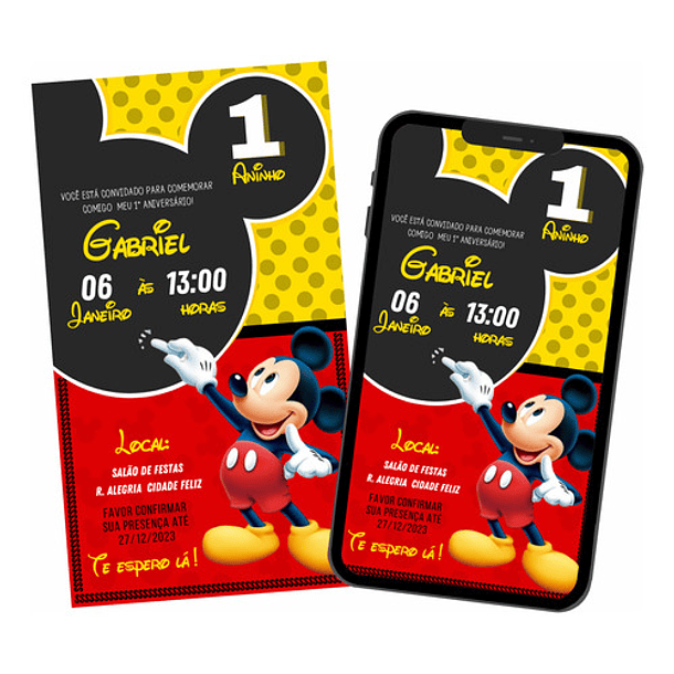 Convite Aniversário Digital Mickey Mouse 1