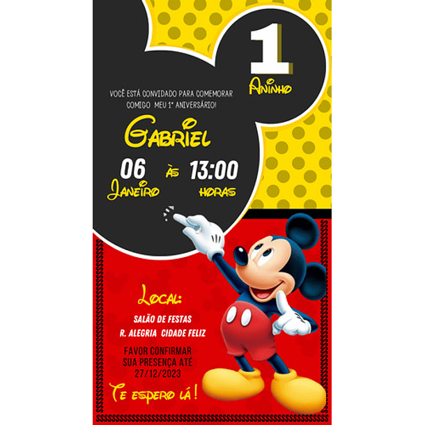 Convite Aniversário Digital Mickey Mouse 2