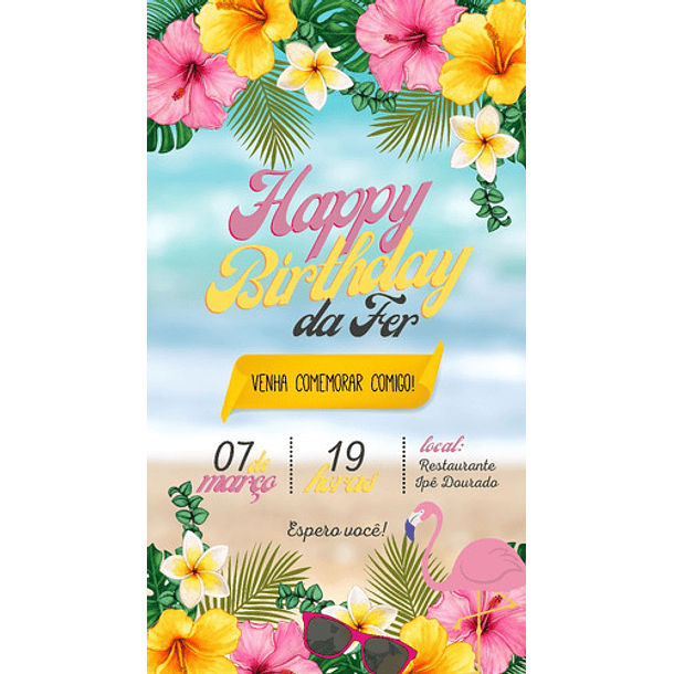 Convite Aniversário Digital Virtual Tropical 2