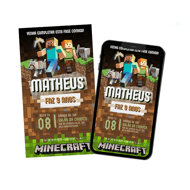 Convite Digital Personalizado e Interativo Minecraft