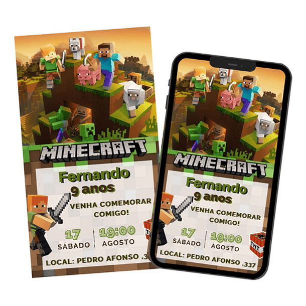 Convite Aniversario Digital Minecraft 2