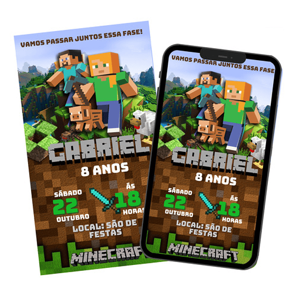 Convite Aniversario Digital Minecraft 4