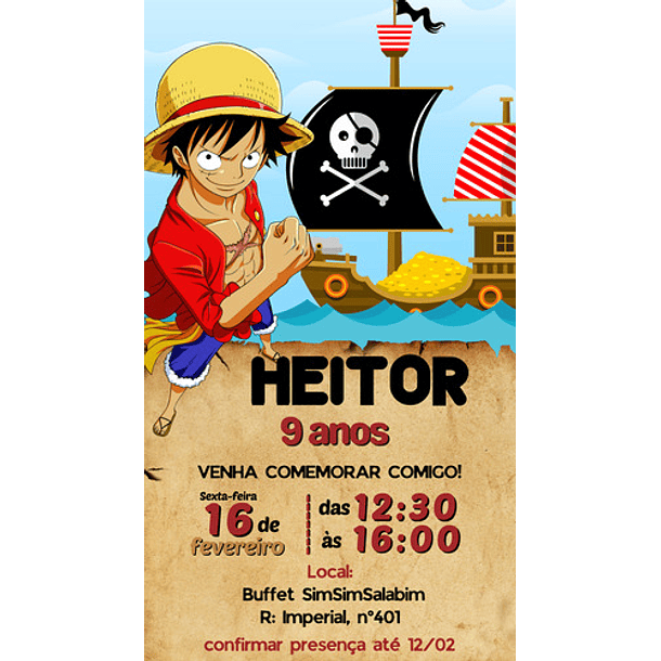 Convite De Aniversário Digital Interativo Do Tema One Piece. 2