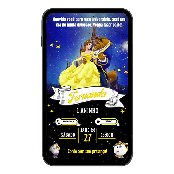 Convite Digital A Bela E A Fera Interativo Virtual Whatsapp 1