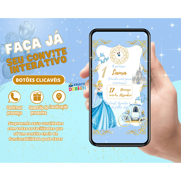 Convite Digital Personalizado e Interativo Cinderela